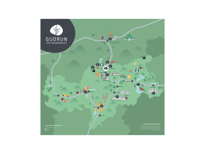Gudrun Gossensass: Wandern, Radfahren und vieles mehr Illustrative Wanderkarte von Südtirol mit Sehenswürdigkeiten und Routen